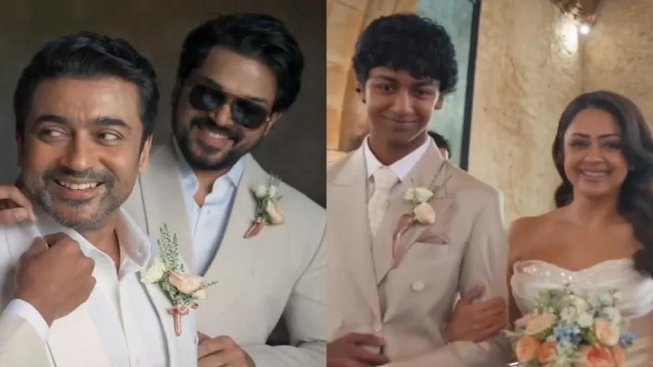 குடும்பத்தினர் மற்றும் பிள்ளைகள் முன்னிலையில் மீண்டும் திருமணம் செய்து கொண்ட சூர்யா - ஜோதிகா தம்பதி